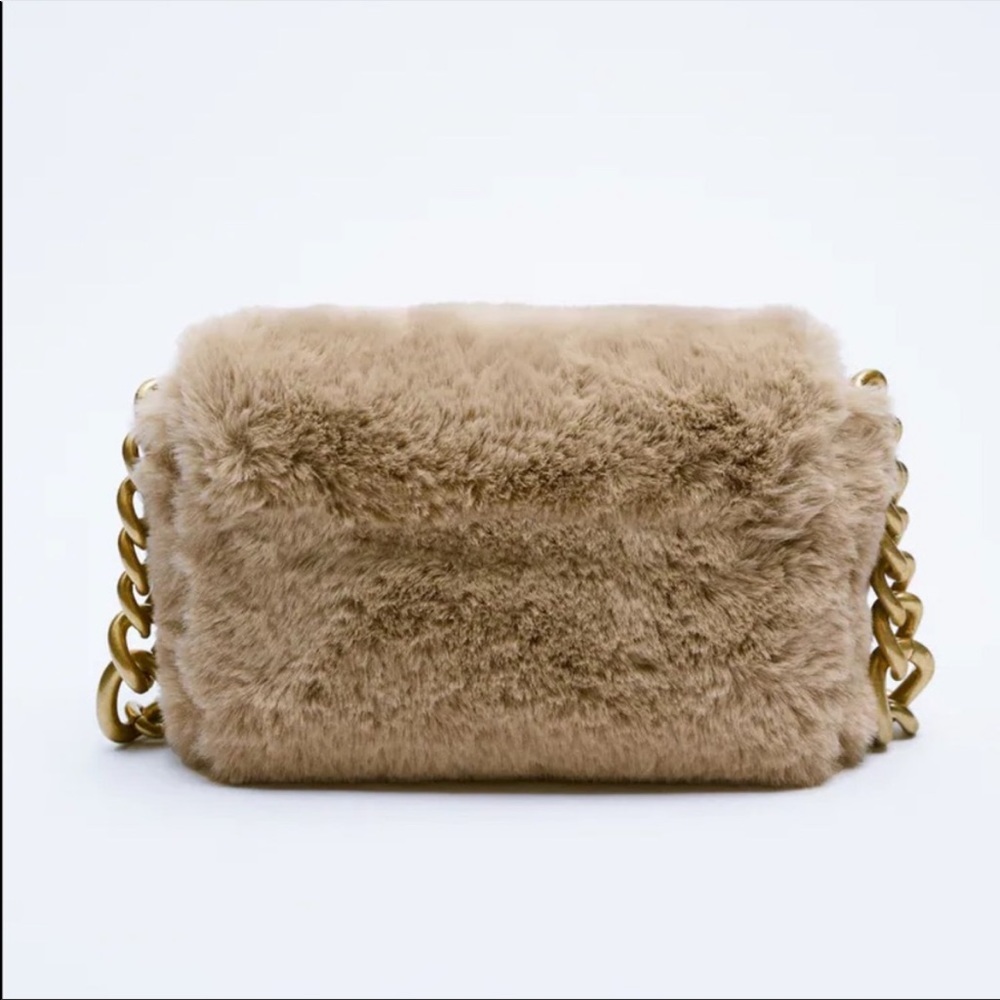 NWT Zara faux fur chain strap shoulder bag brown